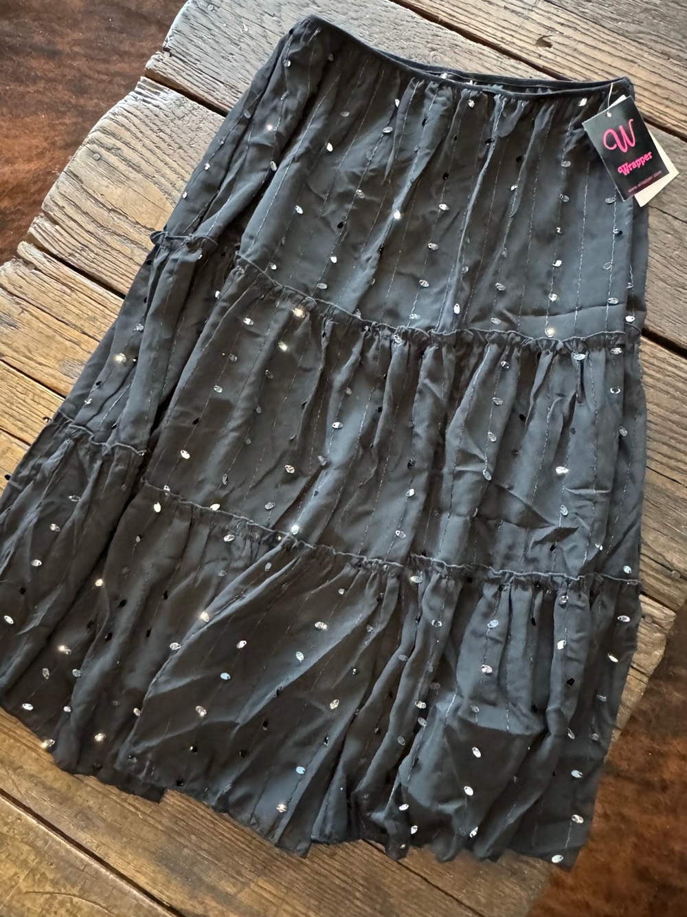 Black Tiered Sequin Midi Skirt Size 13